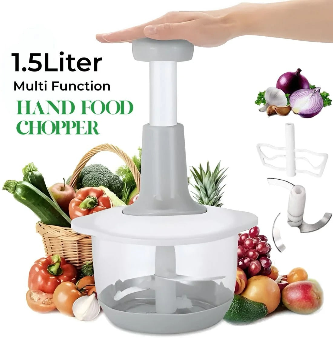 9-in-1 Manual Chopper – Vegetable, Meat & Salad Cutter with Blender & Shredder
