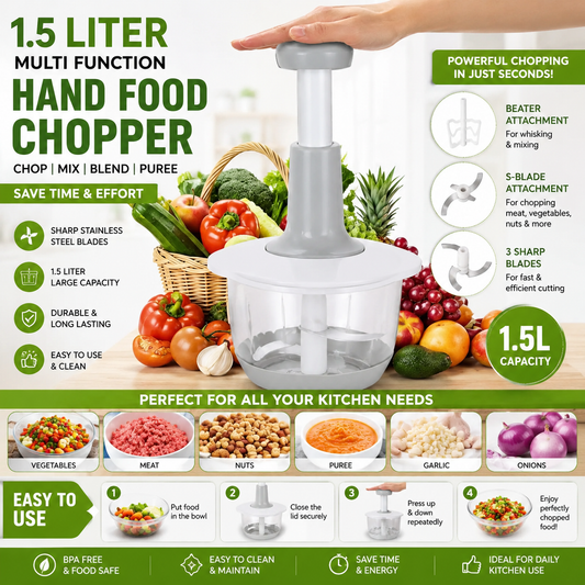9-in-1 Manual Chopper – Vegetable, Meat & Salad Cutter with Blender & Shredder