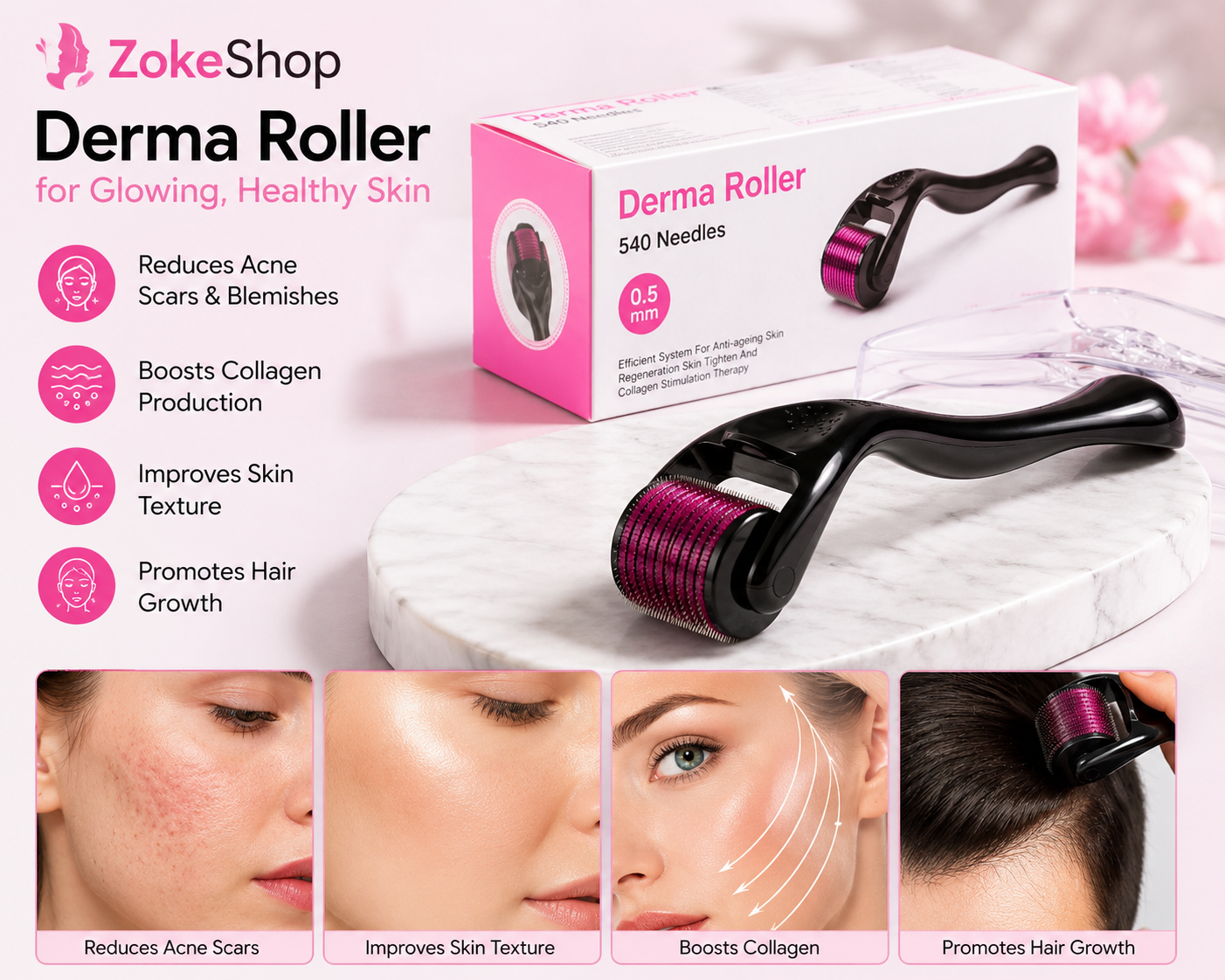 Derma Roller System for Hair And Skin 0.5 Mm Hair & Skin Care Derma Roller
